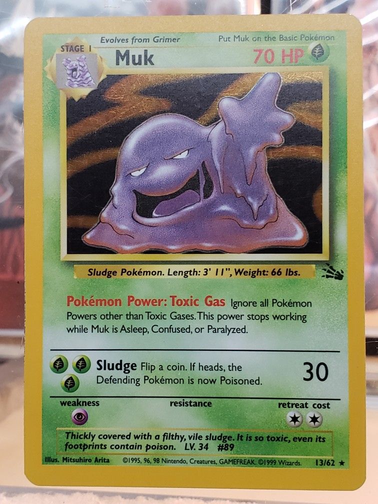 Muk 13/62 HOLO Rare Fossil Set Unlimited Edition Pokemon Card 1999 WOTC LP VG/F