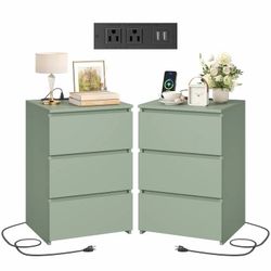 Homfa 3-Drawer Nightstand with Charging Station (Set of 2)