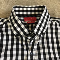 Zara Button Up Plaid Shirt Size Small Super Slim Fit