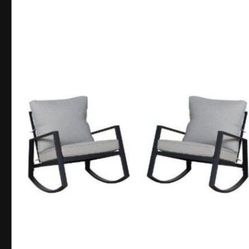 Mainstays Asher Springs 2pc Gery Steel with Cushion Rocking Chair Set, Powder Coating