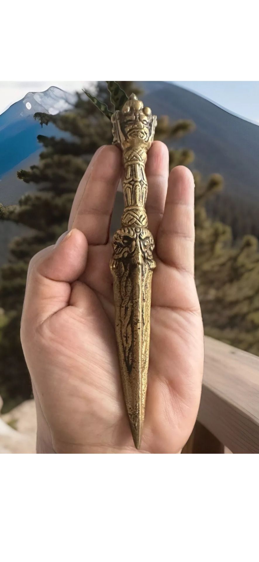 Vintage Tibetan Ritual Hand carved 3 Face Mahakala Dagger Phurpa 8”inch long