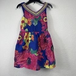Girls Dress Colorful Floral Flower Pink Blue Crinoline THE CHILDRENS PLACE Sz 4