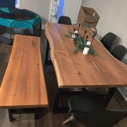 Rustic Wood Dining Table w/ 4 Chairs + Bench - $125 (Pickup Only)
