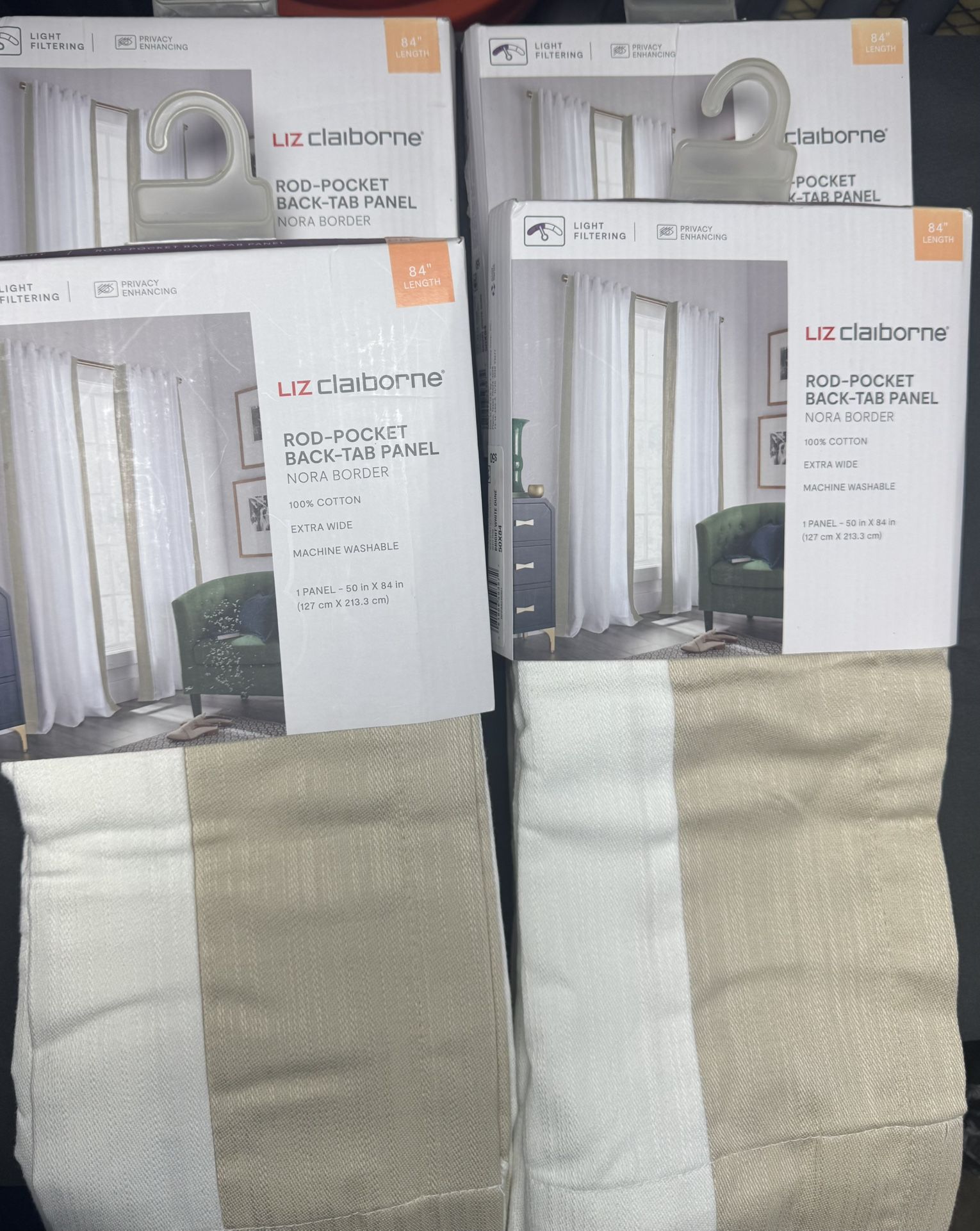 Liz Claiborne 100%cotton (4) Extra Wide Panels (50X84 Bright White Dune