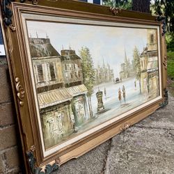 Large Vintage Oil Painting Gold Frame 