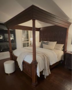 King Canopy Bedroom Set with Armoire, Dresser, Mirror & 2 Nightstands