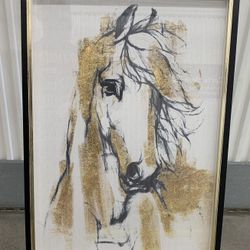 Black/ gold framed abstract gold flake horse art