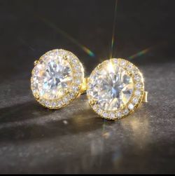 14K Gold plated 925 sterling silver Halo stud earring