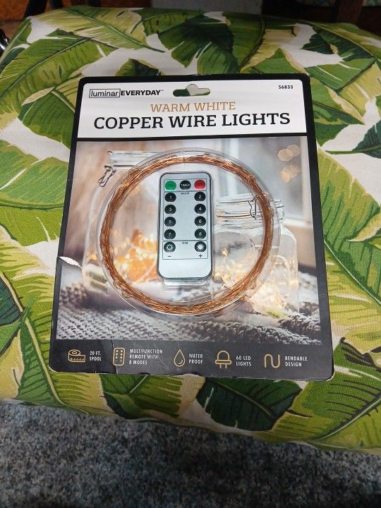 NWT Luminar Everyday Waterproof Bendable Warm White Copper Wire Lights, 20 Feet