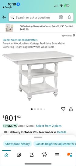 American Woodcrafters Cottage Traditions Extendable Gathering Height Eggshell White Wood Table