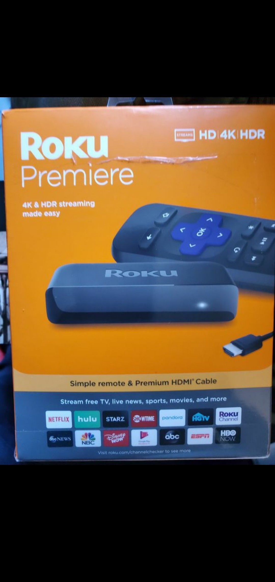 Roku Premiere | HD/4K/HDR Streaming Media Player, Simple Remote and Premium HDMI Cable