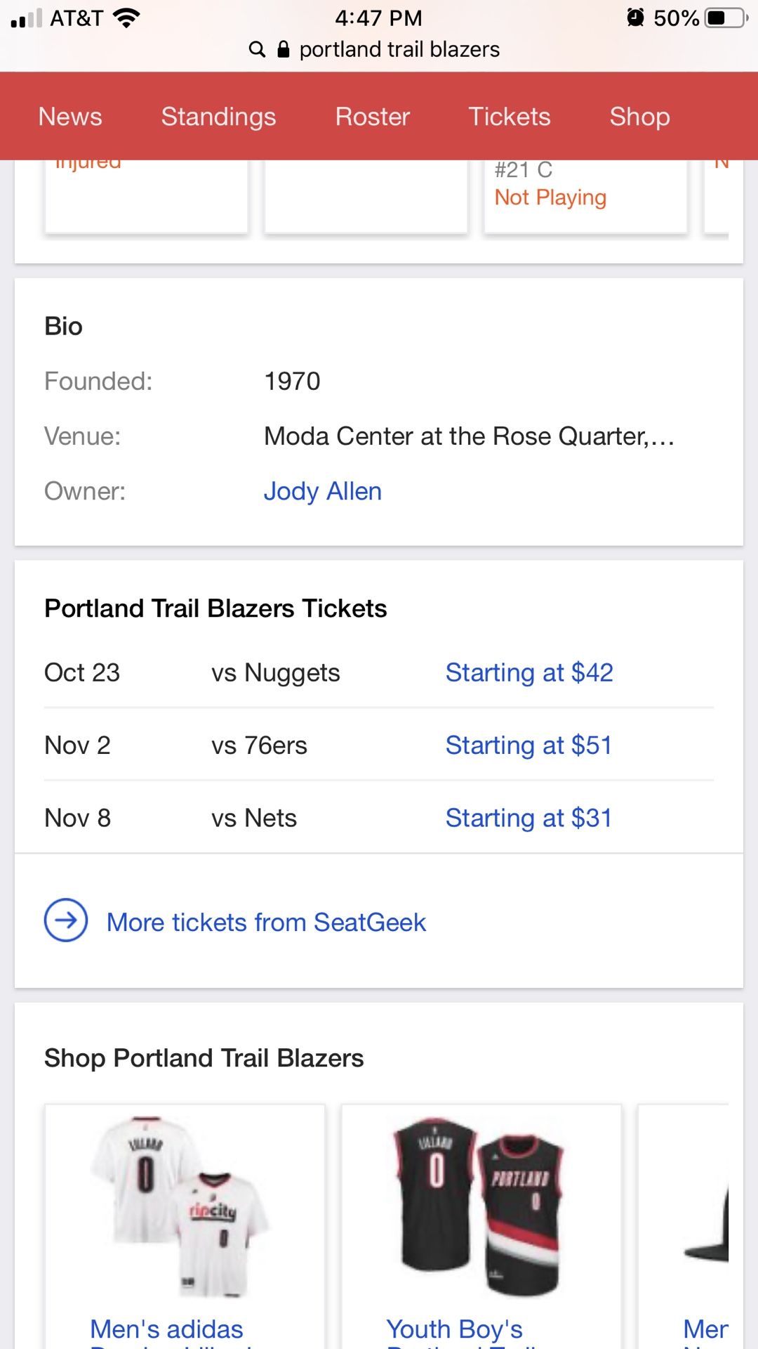 Portland Trail Blazers Regular Season Opener (vs Nuggets)
