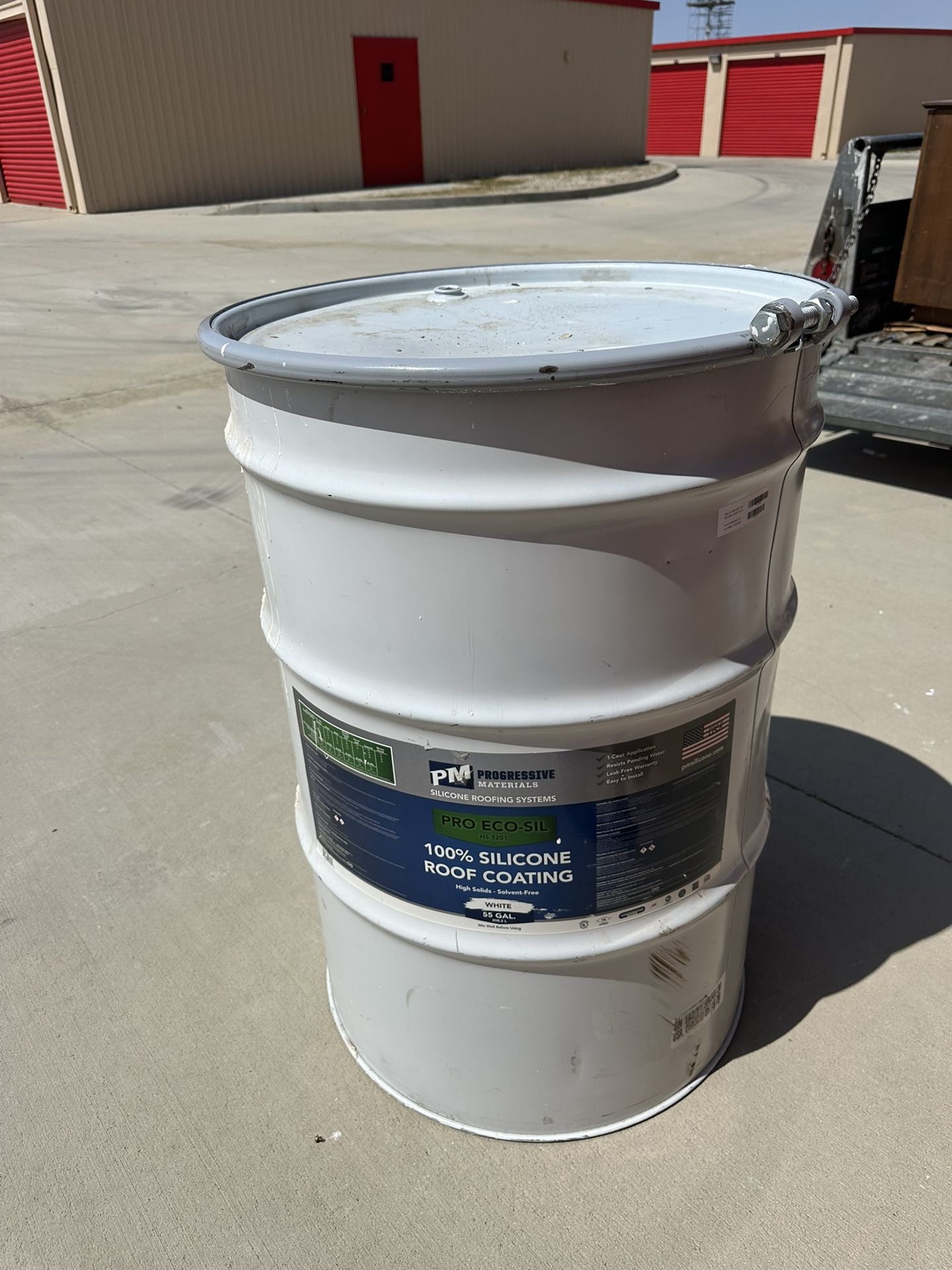 Silicone Roof Coating White ~ PRO ECO-SIL ~ Progressive Materials ~ 55 Gallon 1/2 Full