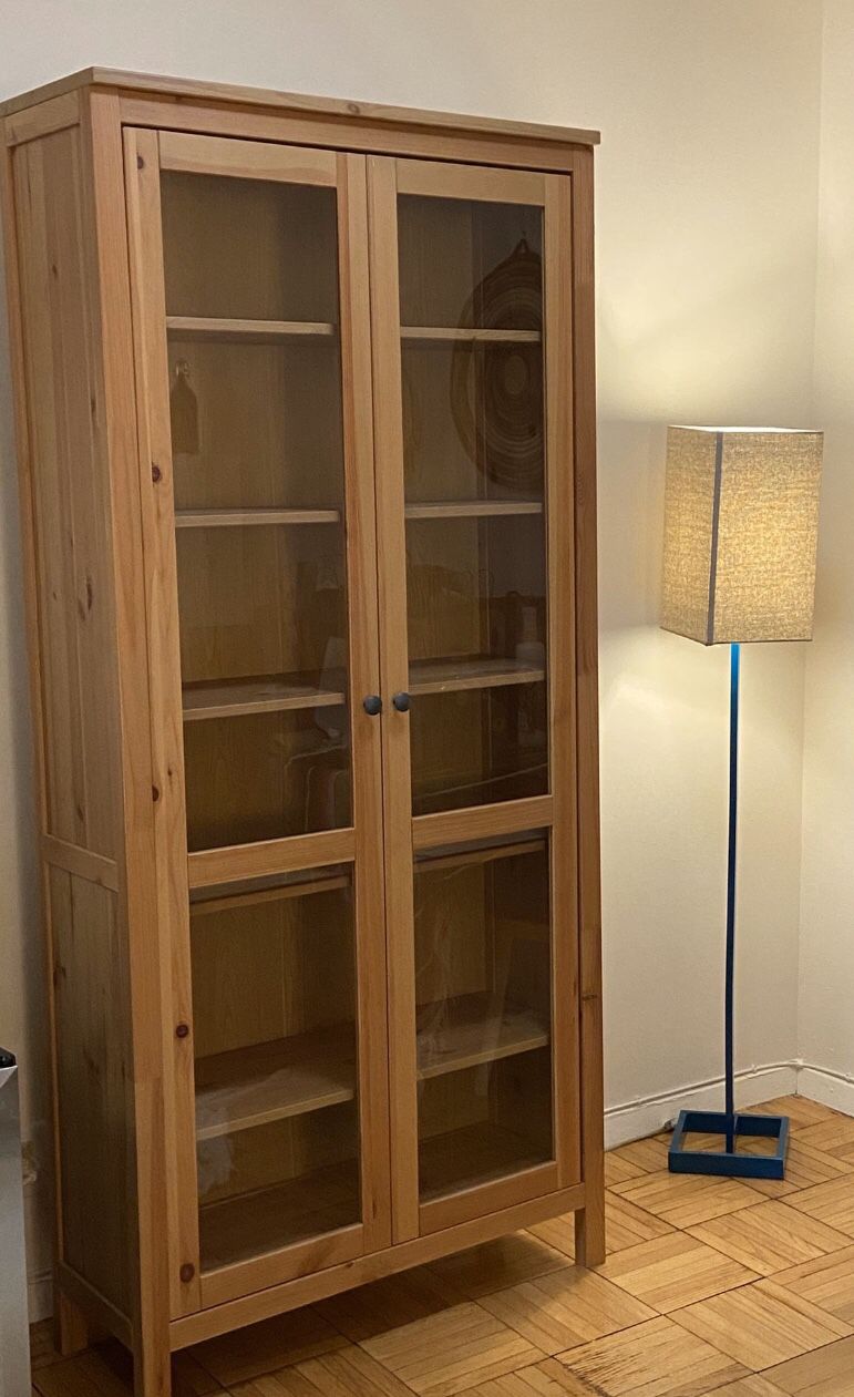 Like-New Wood Cabinet, Glass Doors
