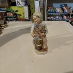 Vintage Ceramic Figurine #1223 Gardener Woman Watering Plants Americana