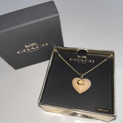 Coach Heart Pendant Necklace | Pearl Beaded Gold ‘C’ | Gift Box