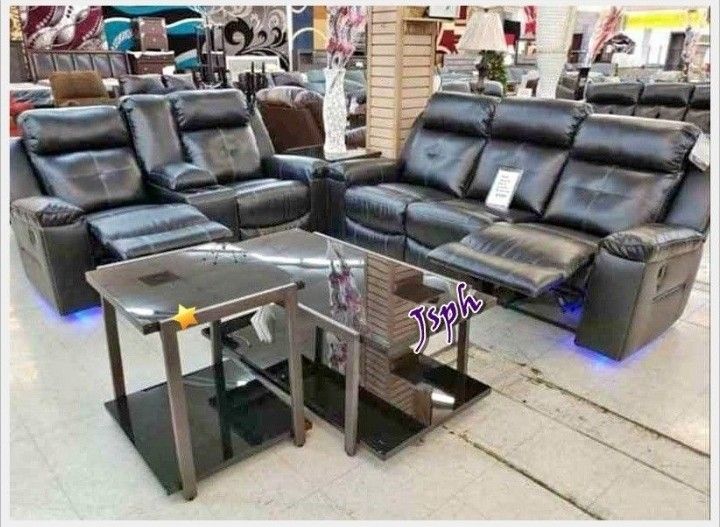 Kempten Black LED Reclining SOFA and LOVESEAT