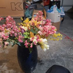 Vase Of Assorted Fake Flowers 