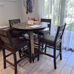Round High Kitchen Table And 4 Chairs