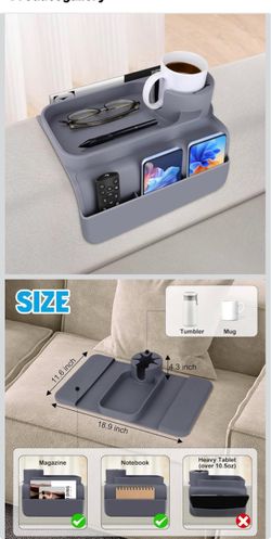 Gray Silicone Couch Arm Organizer Tray
