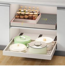 Fokyfok Pull out Cabinet Organizer,14"-21"W, 17"-24"D,Expandable,Adhesive No Drill,3 Rails