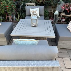 Patio Furniture Set W/ Fire Pit New Sunbrella 