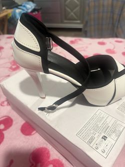 White and Black Stiletto Heeled Sandals size 8