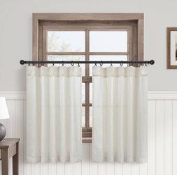 Pinch Pleat Cream Linen Kitchen Curtain 24 Inch