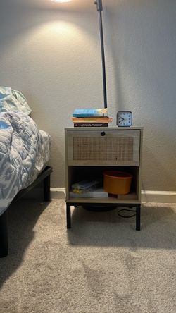 Set of 2 Nightstand with Rattan Drawer and Open Shelf