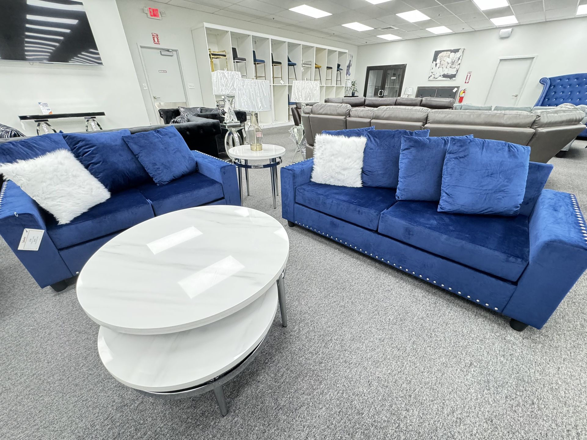 Memorial Day Sale- Stylish 2-Piece Sofa and Loveseat Set in Royal Blue