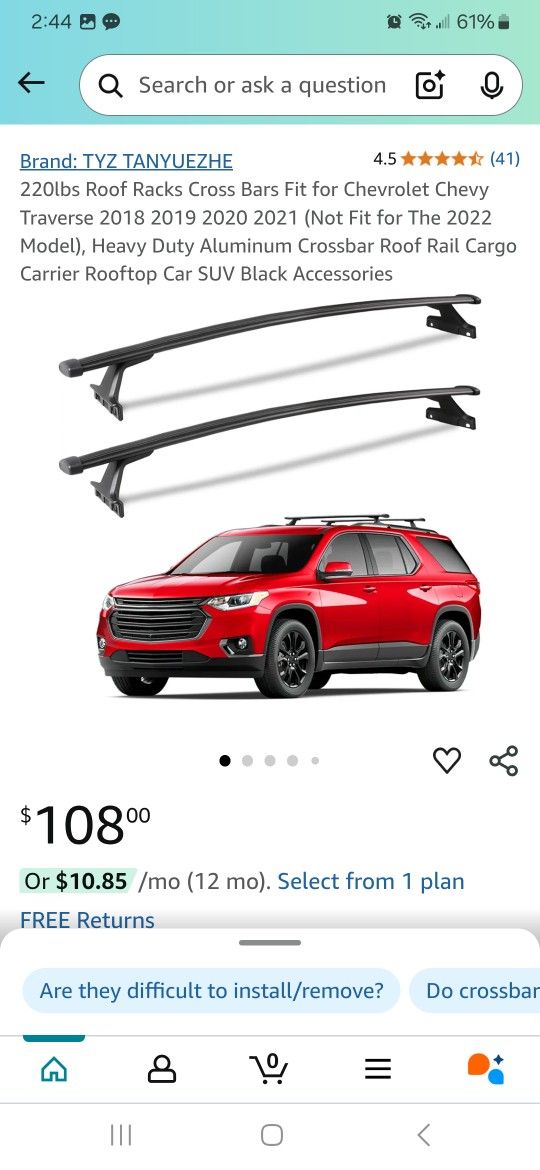 Chevy Traverse 2018-2021 Roof Racks New In Box Pick Up In Pomona $55