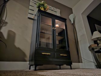 MARVELOUS Vintage Black Display Cabinet Curio Cabinet 3 Shelves 2 Drawers