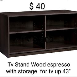 Brand New Tv Stand Wood Espresso With Storage For Tv Up 43"