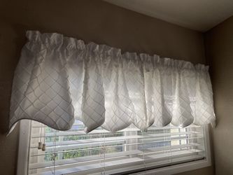 White and Burgundy Window Valances.