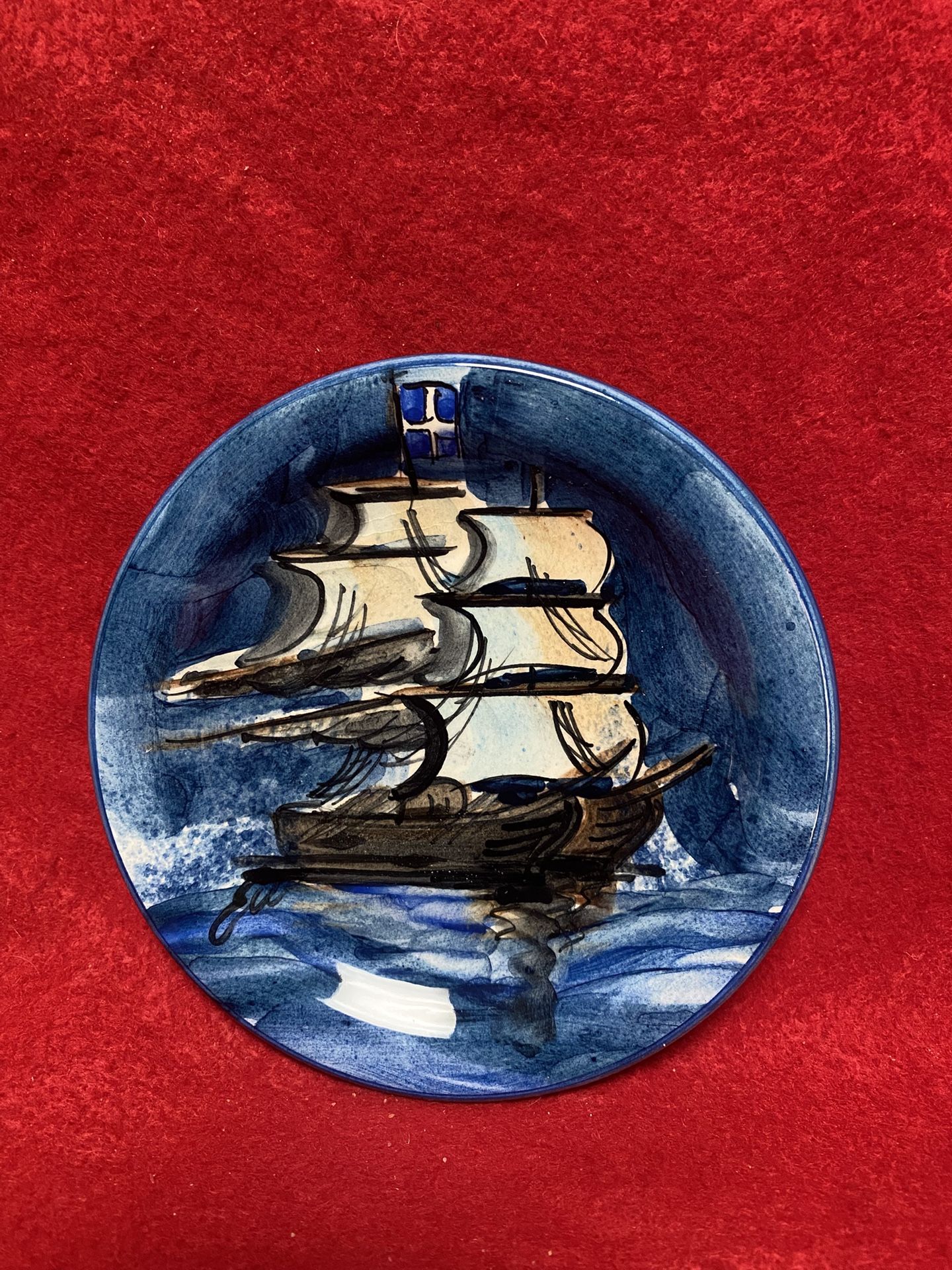 4.75 Inch Handmade Hand Painted Blue Ceramic Wall Hanging Plate Imported From Greece