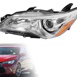 Wildwolf Headlight Assembly For Toyota Camry 2015 2016 2017 LE SE XLE Headlamps Replacement Chrome Housing Amber Reflector Clear Lens (Driver Side Hea