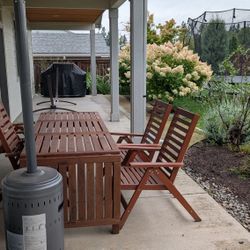 Acacia Wood Outdoor Table And 4 Chair Set, Seats 4-10