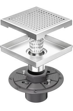Neodrain 6" Brushed Square Shower Drain with Quadrato Pattern Grate $29