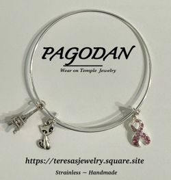 6 Stainless Steel Cancer Awareness Bangles 