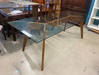 MCM Style Dining Table w/ Glass Top
