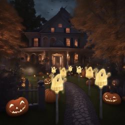 Halloween Decorations Solar Stake Lights, Ghost Hands-Up Lights with 2 Lighting Modes, Solar Light Outdoor Waterproof for Pathway Garden Yard Walkway 