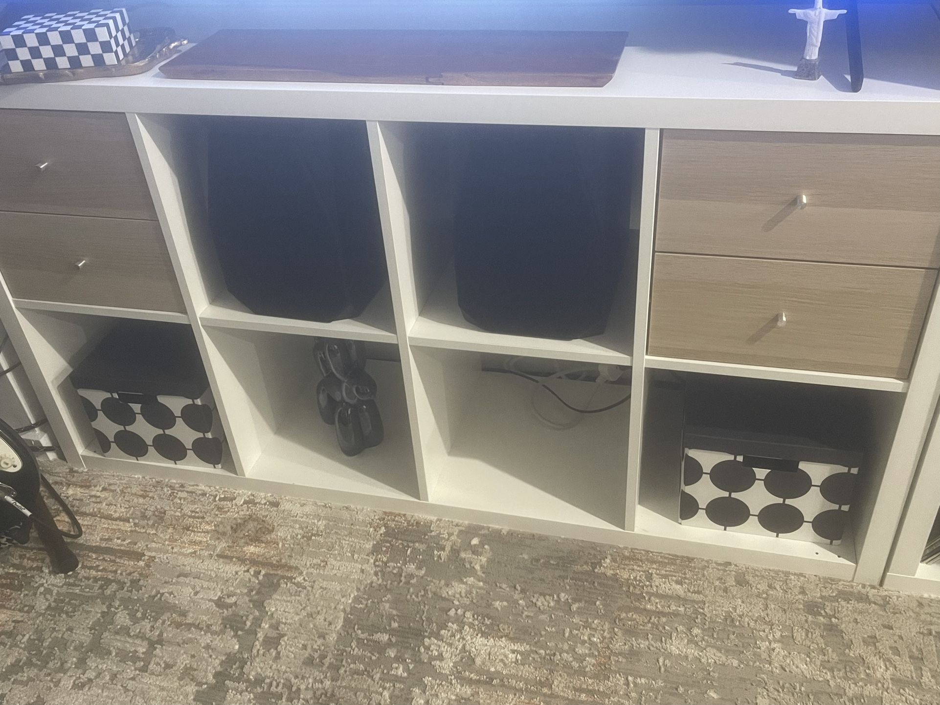 White Vertical Shelf/TV stand With Cabinets