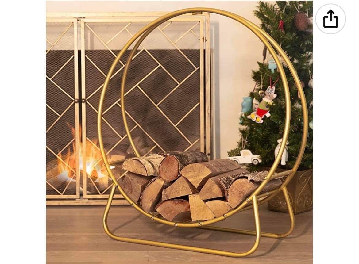 Barton 30" Hoop Log Rack Gold Fireplace Firewood Holder Fire Wood Storage Indoor Outdoor Carrier
