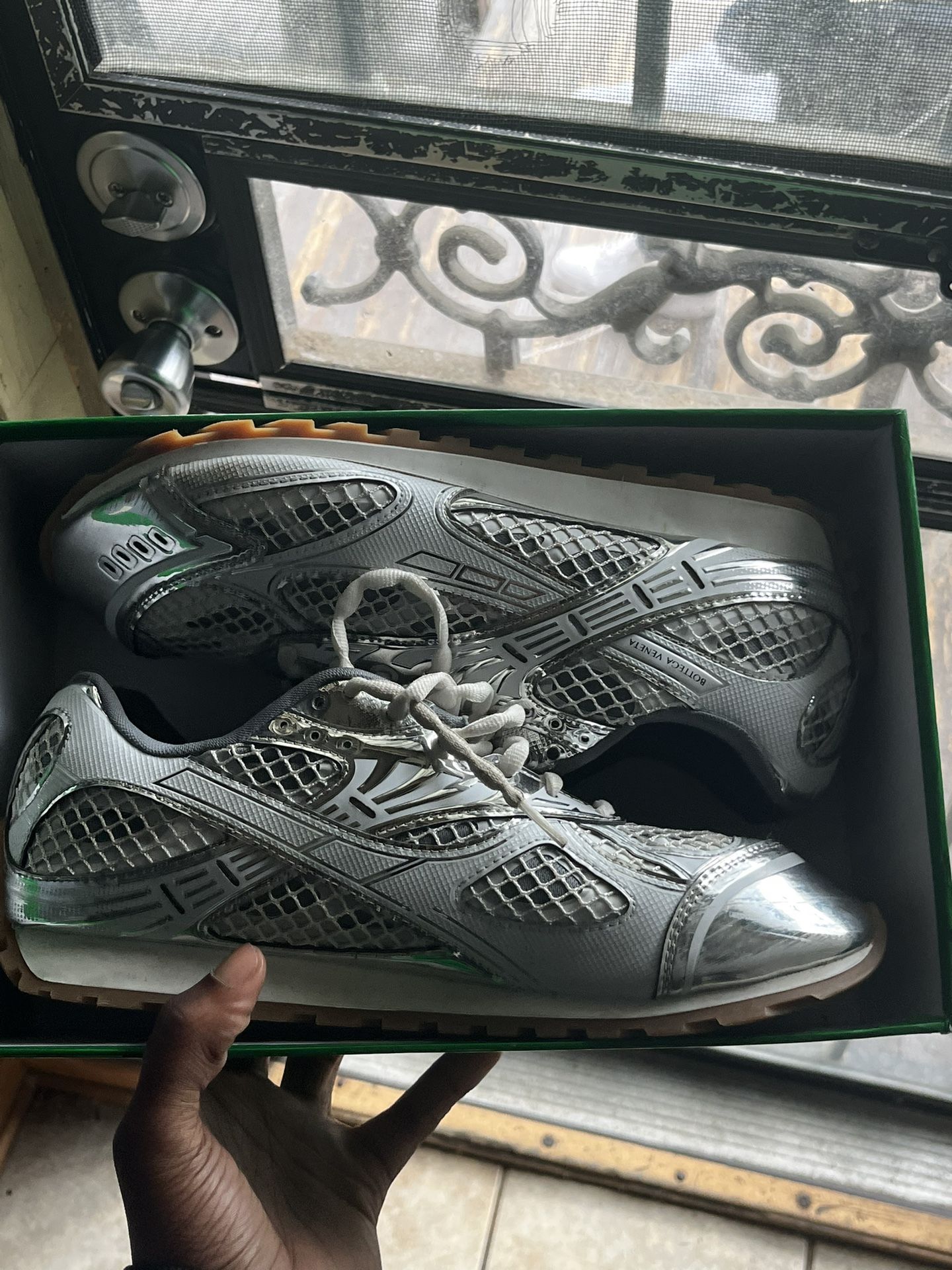 Bottega Veneta Orbitals (Silver/White) Size 45 EU / 11.5 US – Worn w/ Box
