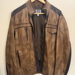 INC Men’s Brown Leather Jacket – Size Medium – Moto/Biker Style
