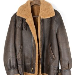 Vintage US Sheepskin B-3 Bomber Jacket Brown Shearling Size 48 Made in USA Mint