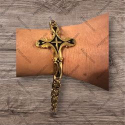 Stylish Thick 18 k gold plated Stainless Steel Cross Bracelet With 8mm Thick Empire Chain