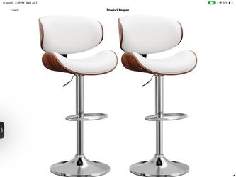Bar Stools Set of 2, Bentwood Adjustable Height Swivel Bar Stools, PU Leather Upholstered Bar Chair with Back and Footrest for Bar, Kitchen, Dining Ro