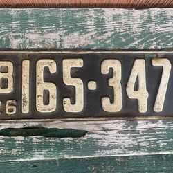 Vintage 1926 License Plate 