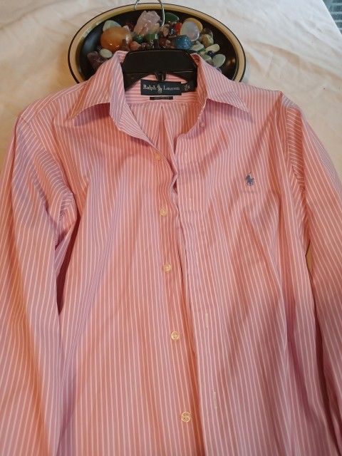 Ralph Lauren Custom Fit Pink & White Long Sleeve Stripe Shirt/Blue Pony Great Condition